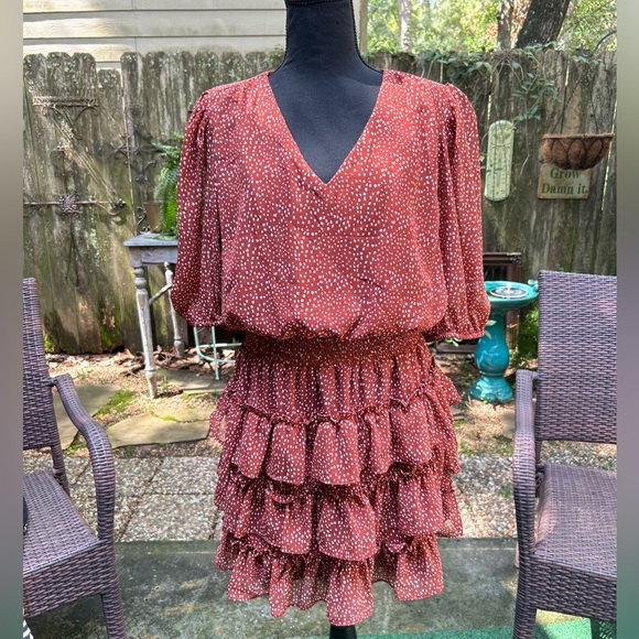 1. State Dresses & Skirts - 1. State Rust and White Tiered Mini Dress